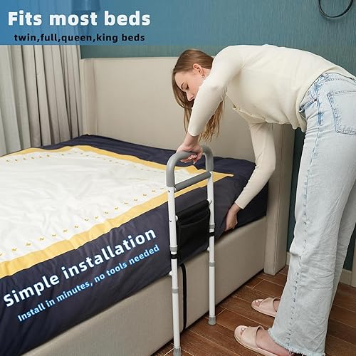 Miniatura 5 de Rieles de cama para adultos mayores, riel de asistencia de cama ajustable para personas mayores, prevención de caídas con pata de apoyo, barra de