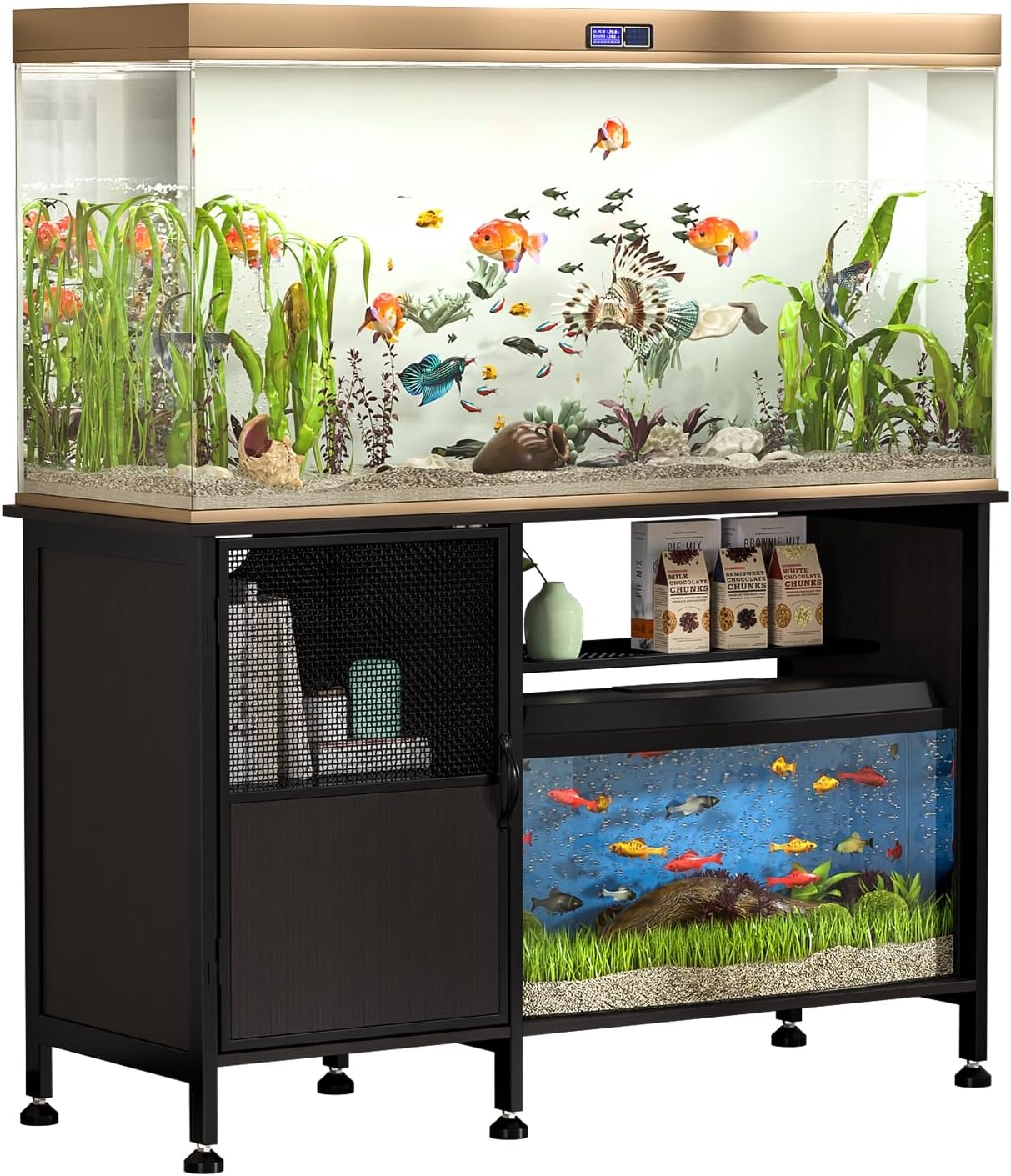 Fish Tank Stand,Fish Tank Stand with Shelf for Accessories Storage,Aquarium Stand with Open Shelf,Heavy Duty Fish Tank Rack,Fish Tank Accessories,Black Wood Grain Finish for Home Office Black