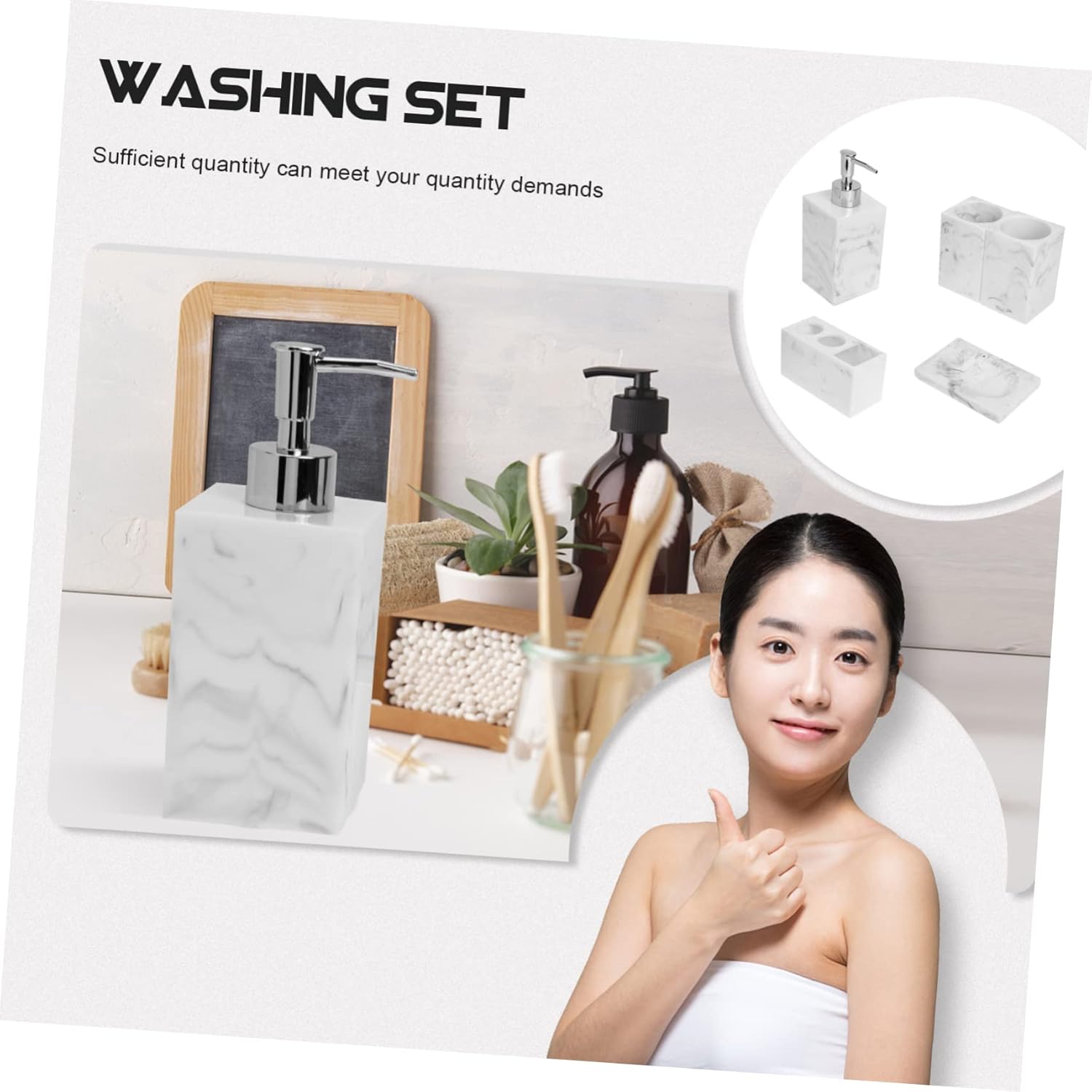 Cabilock Resin Bathroom Accessories Nordic Style Sanitary Kit with Toothbrush Cup Soap Holder Soap Tray Smooth Surface Easy Clean for Bathroom Toiletry