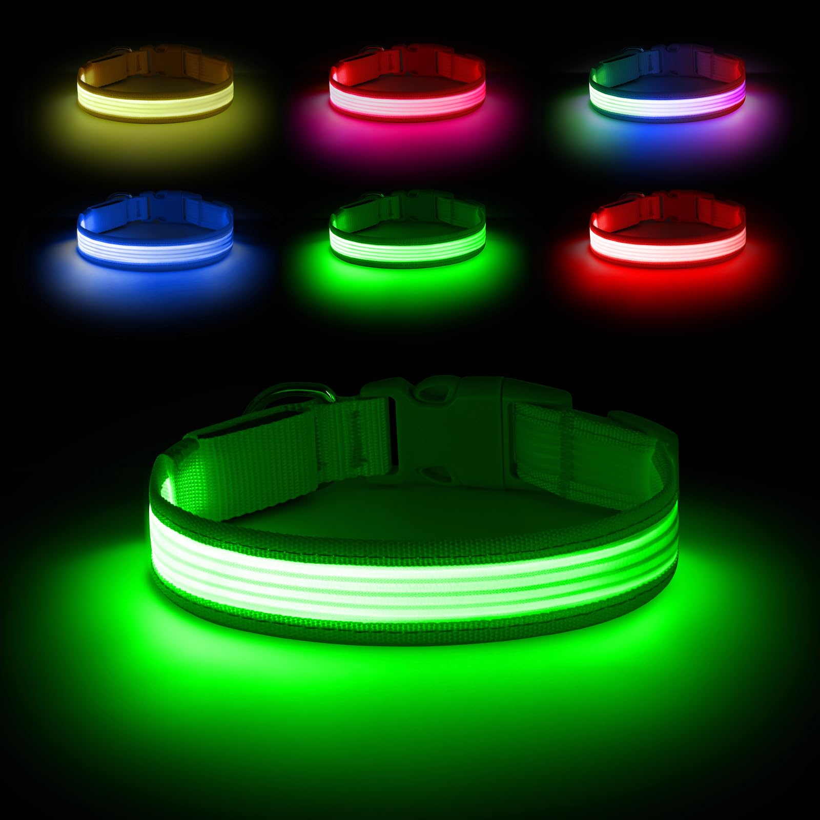 YFbrite Light up Dog Collar, Safe for Night Walking, Adjustable, Green L