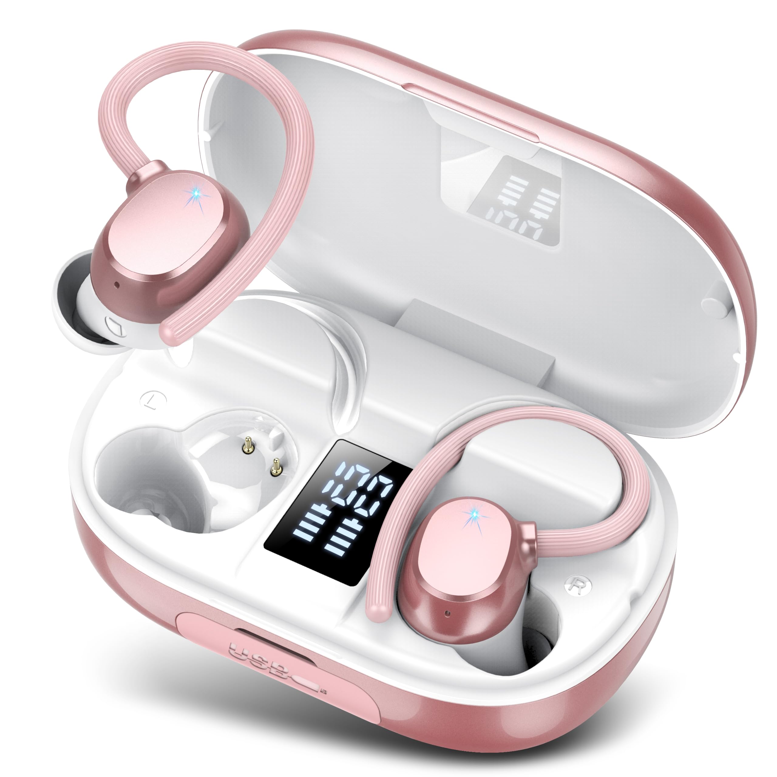 Cuffie Bluetooth, 2025 Auricolari Blue tooth 5.3 Wireless con 4 ENC Mics, Cuffiette Senza Fili HiFi Stereo, Auricolari IP7 Impermeabili Cuffiette Bluetooth con 128Ore LED Display Touch Control