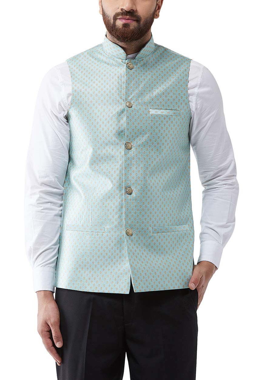 Sojanya (Since 1958, Men's Silk Blend Magenta &amp; Gold Self Design Nehru Jacket