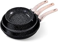 CAROTE Nonstick Granite Frying Pan Skillet Set 8+10+12 Inch - PFOA-Free Induction Omelet Egg Pans Black