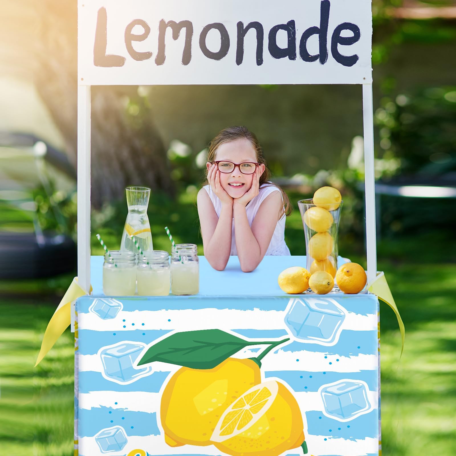 Yiaoyinnz Lemonade Stand Kit for Lemonade Stand Supplies Lemonade Tablecloth Lemonade Table Cover Outdoor Yellow Lemon Business Sign for Folding Card Table Summer Beach Picnic Birthday Party Decor - Image 6