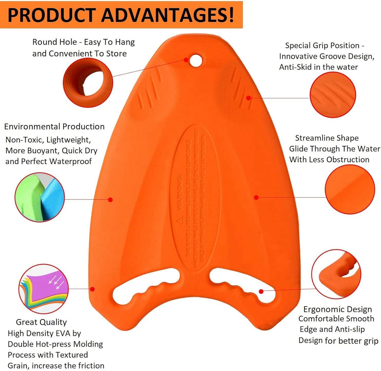 4X Orange Swim Board EVA Back Float Kickboard Safe Training Aid Plate Surf Water for Adult Children Accessories
