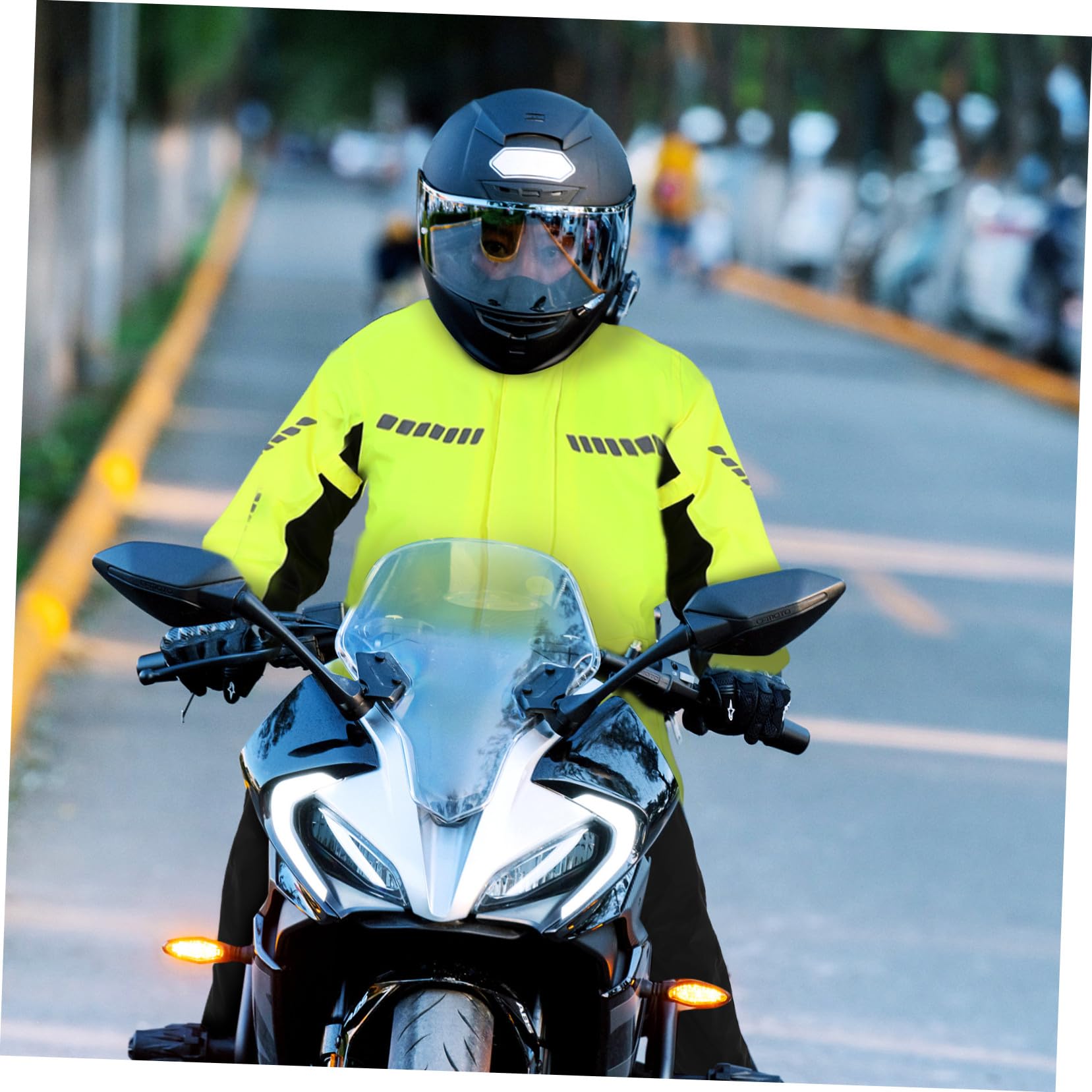 Healvian Ensemble de Pluie avec Design Réfléchissant Homme Imperméable Moto Jaune en Nylon et Couvre-Chaussures pour Pluie Forte en Extérieur