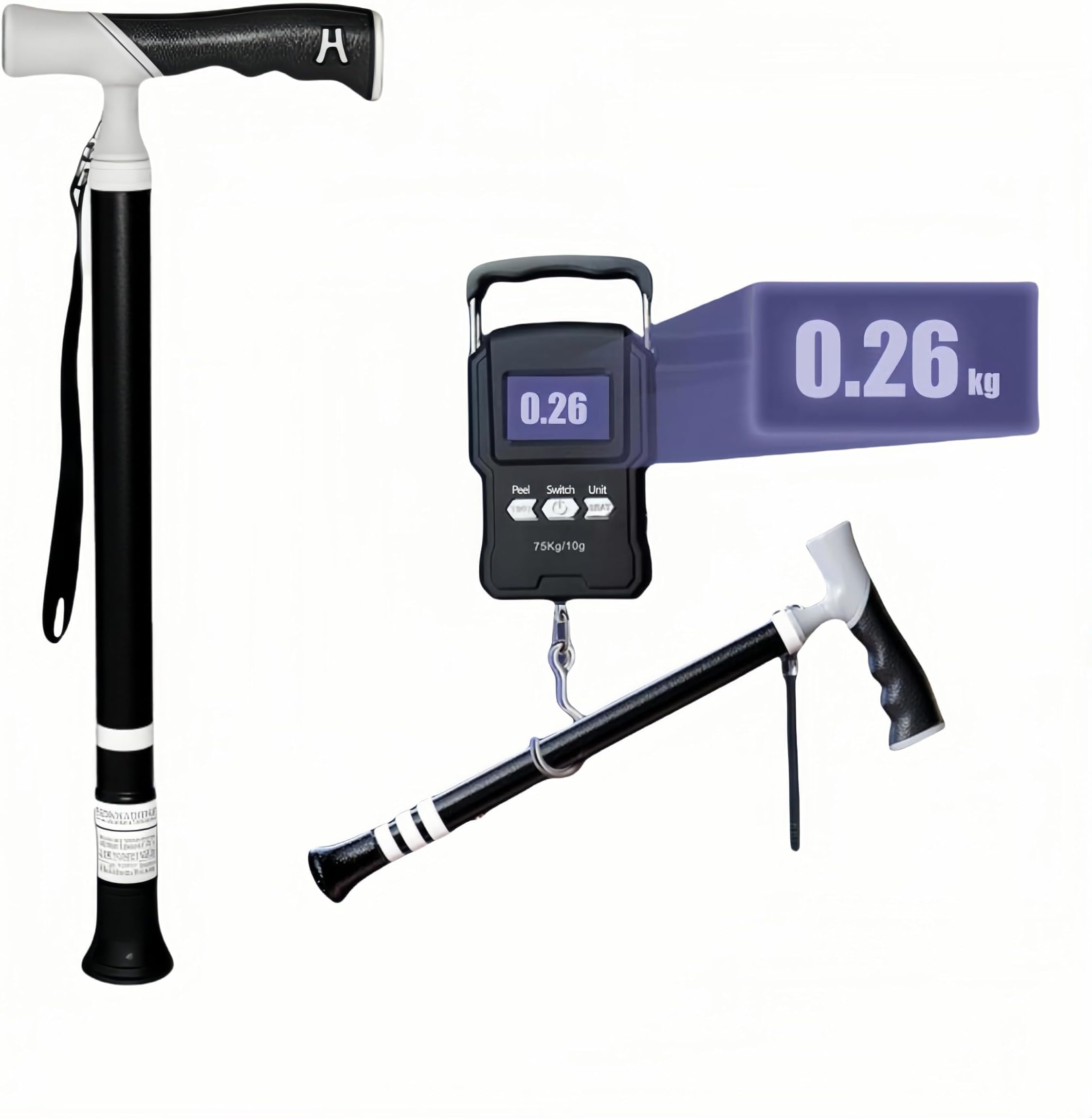 Telescopic Walking Stick for The Elderly, Crutches with 3 Adjustable Heights, Aluminum Alloy Crutch for Men and Women, Lightweight and Portable for Outdoor Activities, Hiking, Traveling (Black)