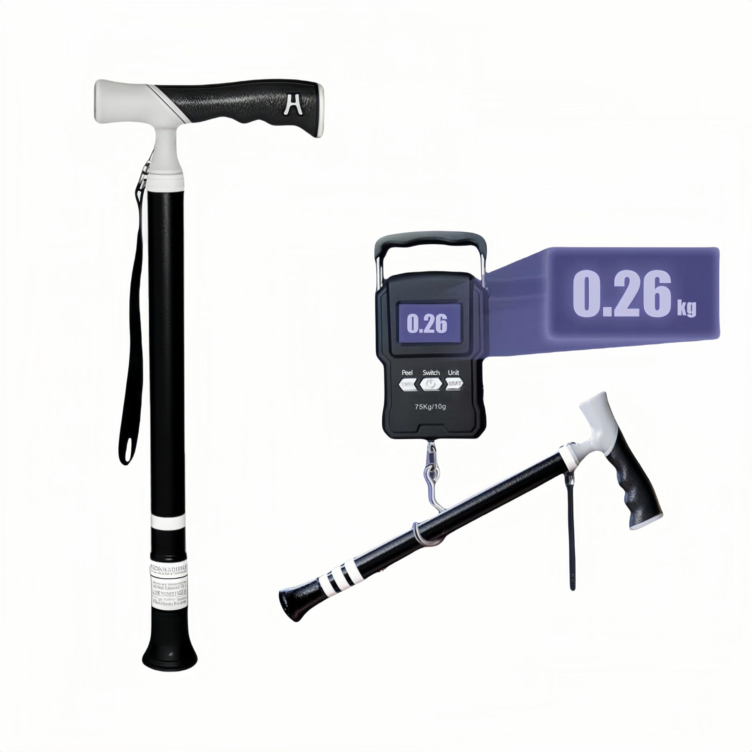 Telescopic Walking Stick for The Elderly, Crutches with 3 Adjustable Heights, Aluminum Alloy Crutch for Men and Women, Lightweight and Portable for Outdoor Activities, Hiking, Traveling (Black)