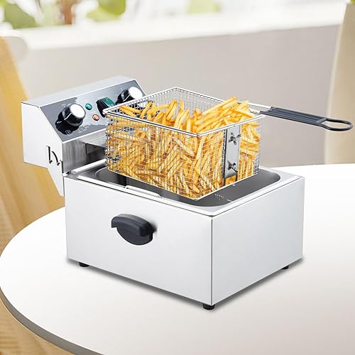 Miniatura 2 de Freidora eléctrica, tanque de acero inoxidable individual de 10 L con cabezal de freidora giratoria fácil de limpiar, temporizador de 60 minutos,