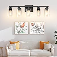 Vista 9 de 5-Light Matte Black Bathroom Light Fixtures, 31" Modern Vanity Lighting Fixture for Bathroom, Bathroom Vanity Lights Over Mirror with Clear Glass
