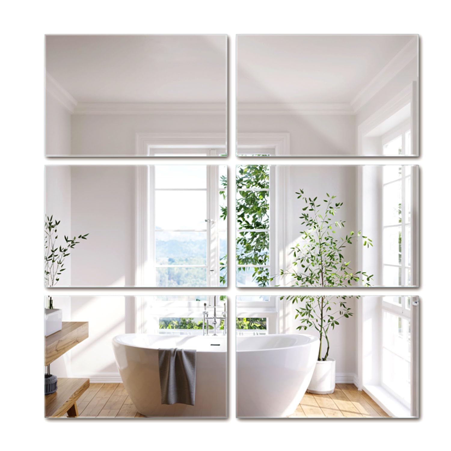 Piastrelle a Specchio Autoadesive 6x 30x20 cm | Rettangolare | Decorativo