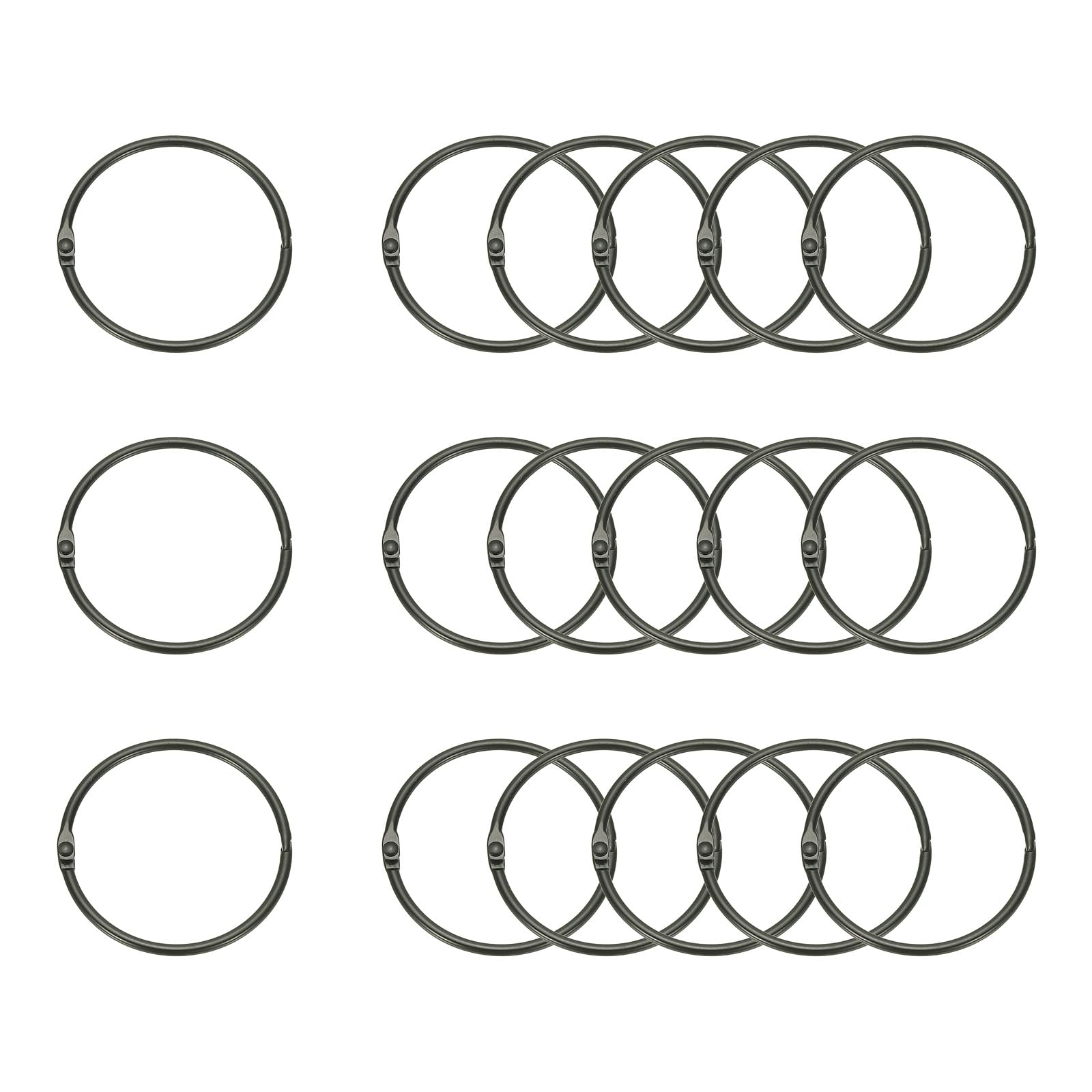 PATIKIL 18Pcs Loose Leaf Binder Rings, 2.2 Inch Metal Open Card Rings Heavy Duty Book Rings for Key Index Card Rings Paper Rings Office, Black