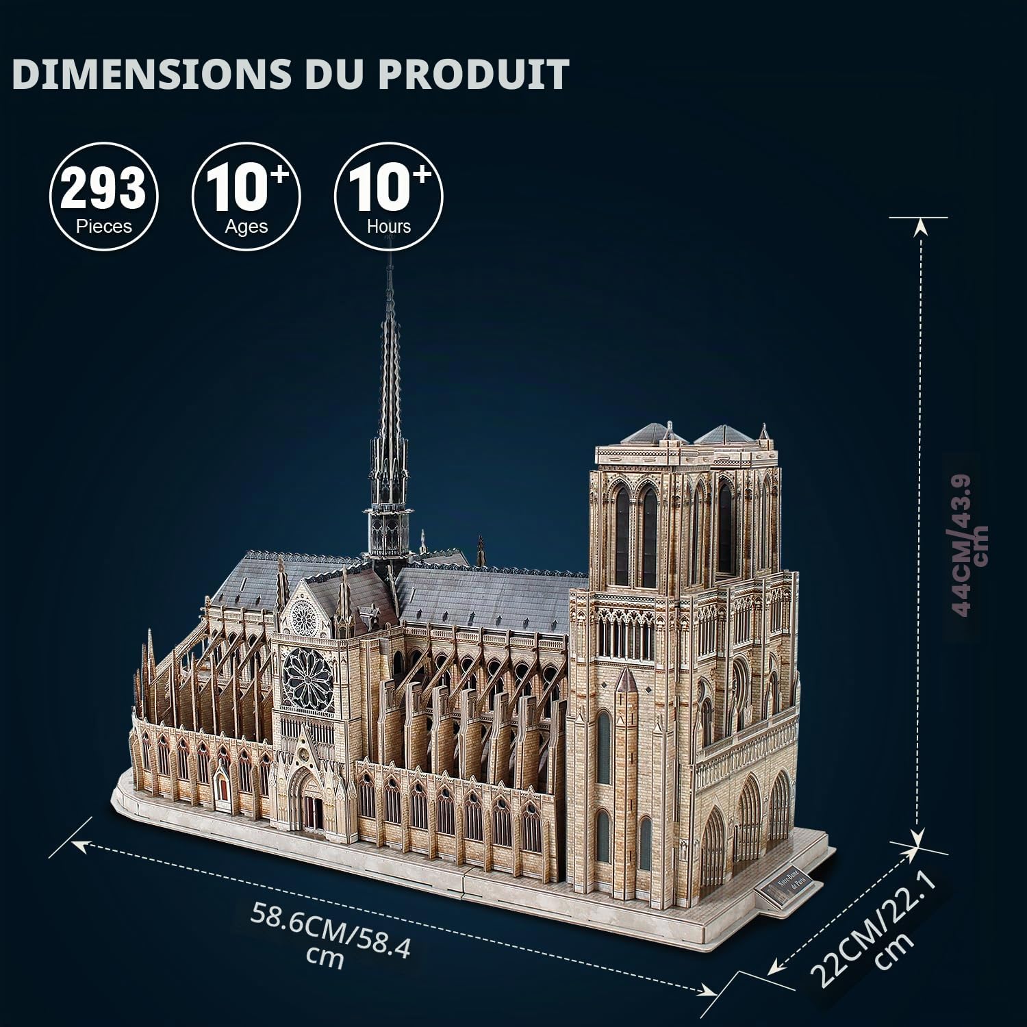 CubicFun Puzzle 3D de Construction France - Notre-Dame de Paris (Grand) Kits de Modèle Architectural de l'église Gothique, 293 Pièces