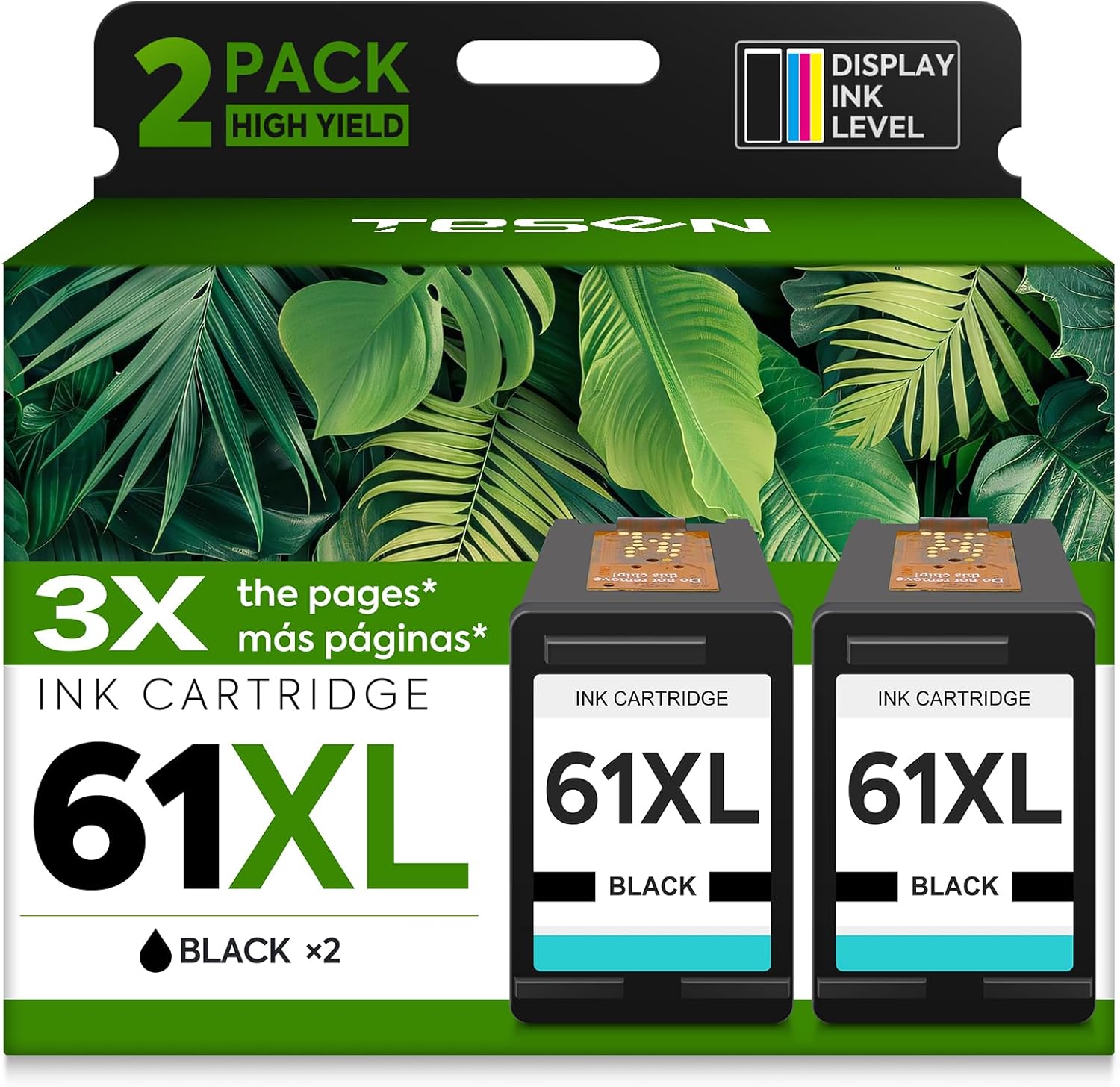 TESEN 61XL Ink Cartridges Replacement for HP 61 XL Black Ink Cartridge HP61 61XL Works with HP Envy 5530 4500 4502 5535 Deskjet 2540 2541 3050 3510 1510 OfficeJet 4630 4632 Printer (Black 2-Pack)