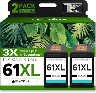61XL ink 61 Black Replacement for HP 61 Black Ink Cartridge HP61 XL Works with HP Envy 5530 4500 4502 5535 Deskjet 2540 2541 3050 3510 1510 OfficeJet 4630 4632 Printer Ink Cartridges Black 2-Pack