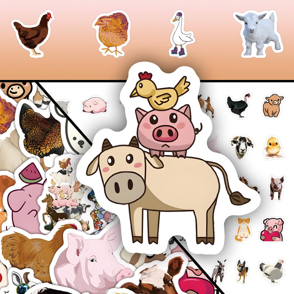 50 Pieces Farm Animals Stickers for Water Bottle - Image 2