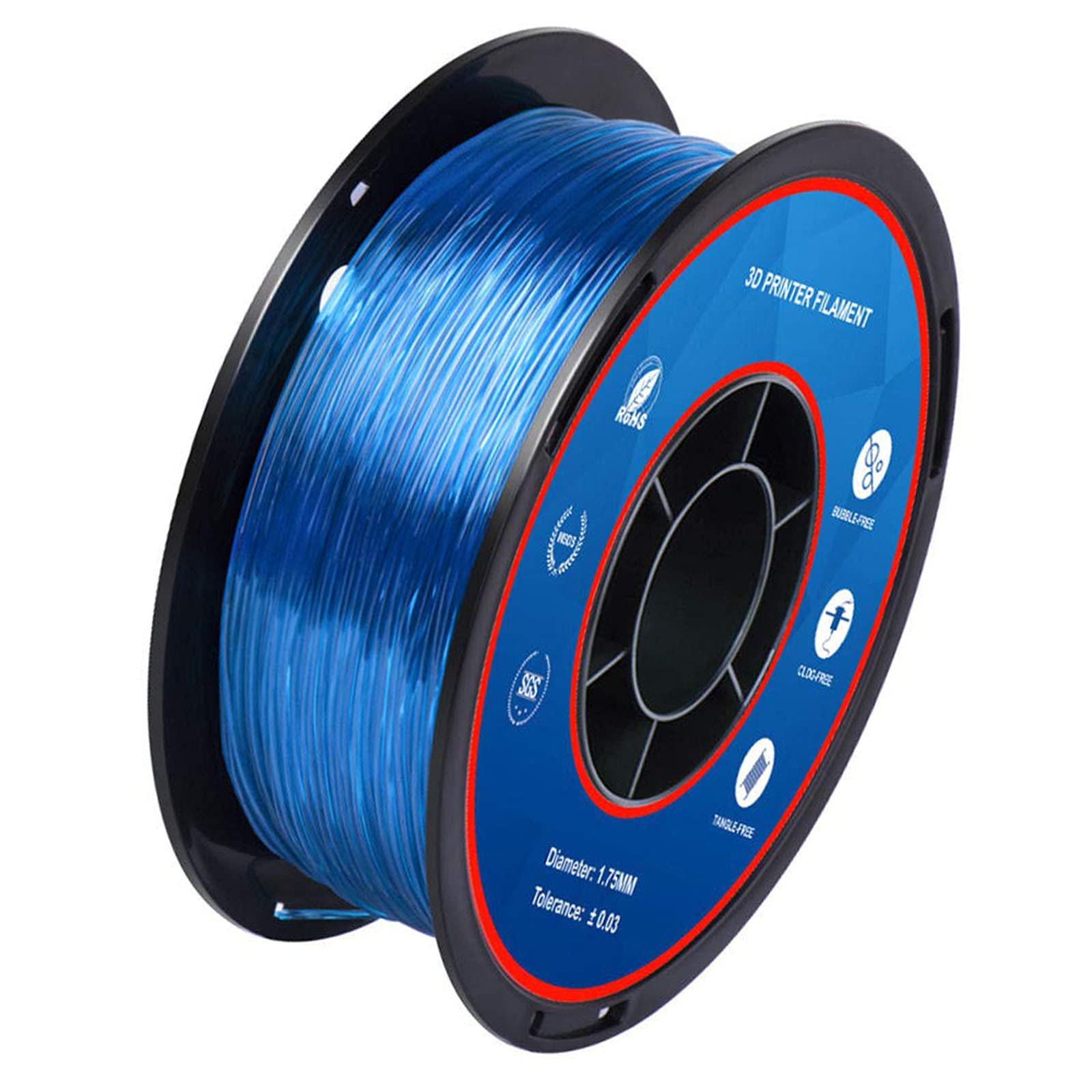 TPU-Elastomerfilament 1Kg (2.2Lb), 3D-Druckerfilament 1,75 Mm, 3D-Drucker-Verbrauchsmaterial, Außergewöhnliche Elastizität,Transparent bluea