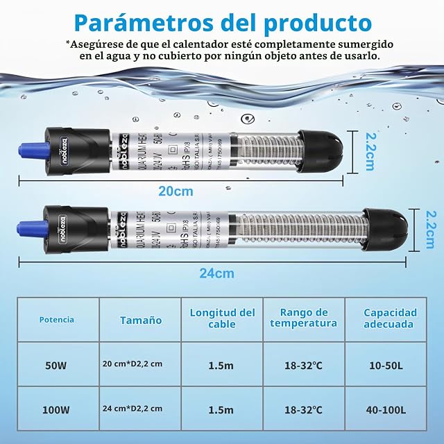 Foto 7 de 7 de Nobleza - Calentador de Acuario 30-100L, 100W Calefactor de Acuarios Sumergible con Termostato, Calefacción…