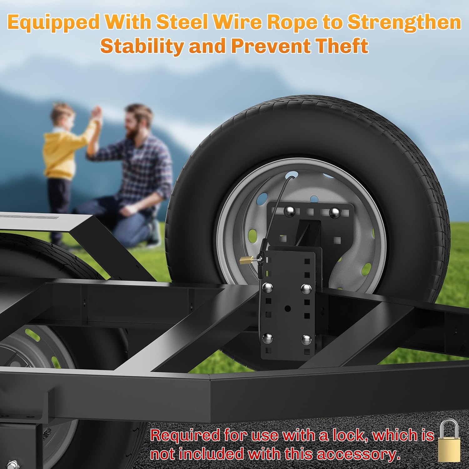 WELLUCK Trailer Spare Tire Mount for Utility Boat Trailer 3-Nuts Spare Tire Carrier Fits 4/5/6/8 Lugs Trailer Wheels on 4", 4.5'', 4.75'', 5'', 5.5'', 6'' and 6.5"Bolt Patterns,180Lbs, Anti-Theft Rope