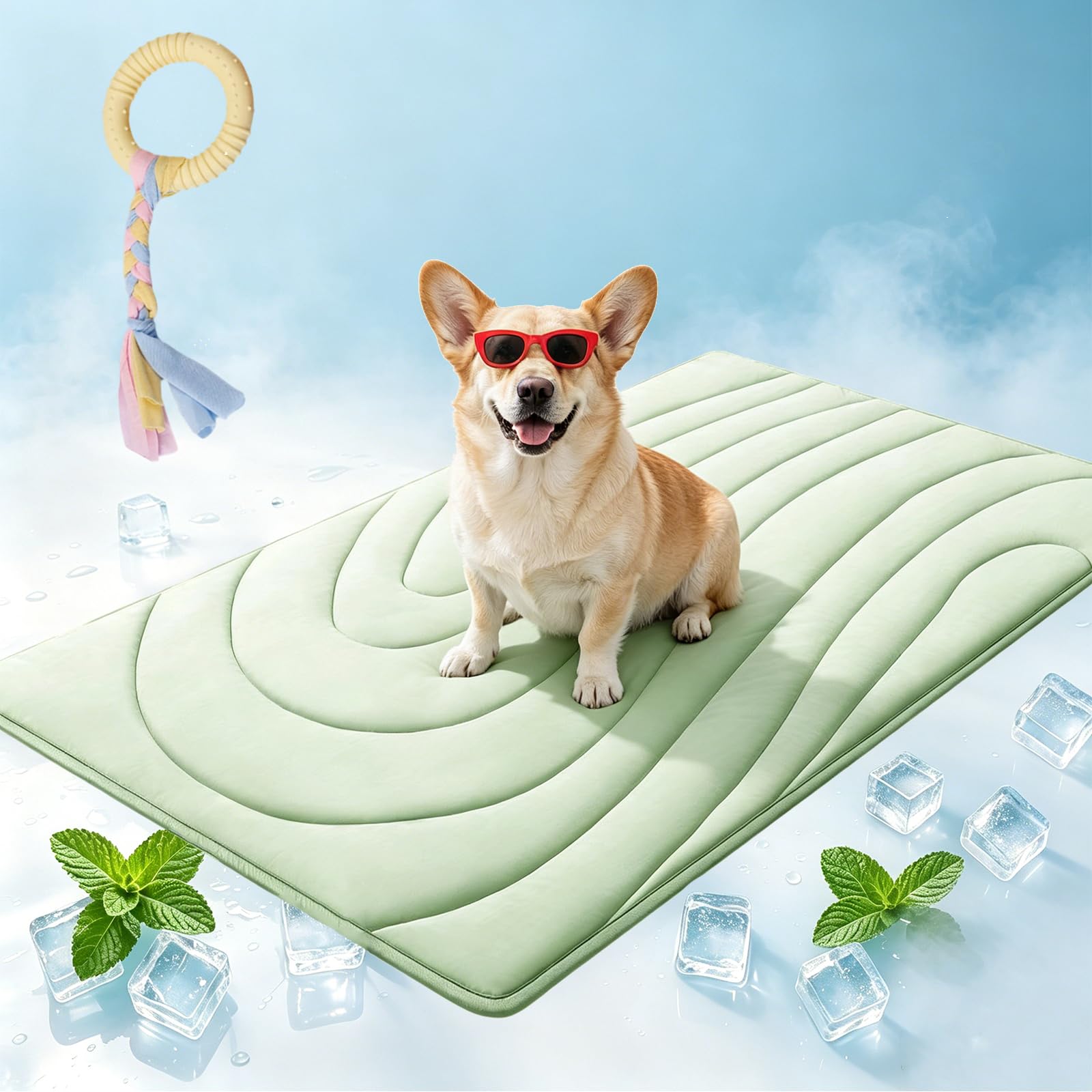 2026 New Cooling Mat for Dogs, Self Cool Dog Bed Mats with Ice-Silk Polyester, Non Gel, Non-Slip Washable Pet Cooling Pad for X-Large, Summer Indoor Outdoor Floor ，Green：M-91 * 58cm