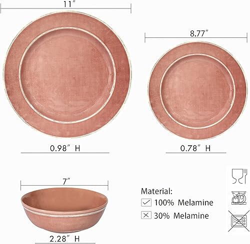 Miniatura 6 de Juego de vajilla de melamina, juego de 12 platos y cuencos para uso diario en interiores y exteriores, juego de platos irrompibles y duraderos,