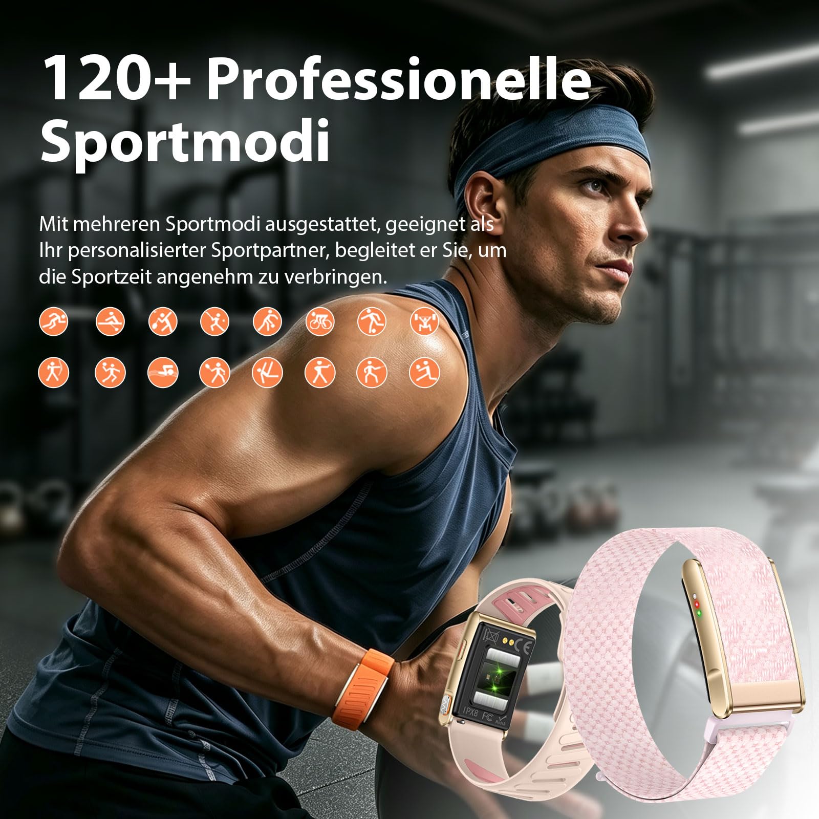 findtime Braccialetto fitness tracker senza display con 2 bande argento
