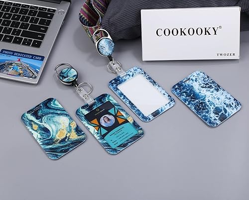 Miniatura 2 de Paquete de 2 portatarjetas y carrete retráctil resistente, soportes para tarjetas de identificación con clip retráctil para enfermeras, profesores,