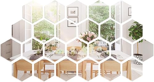 BetterJonny - 24 calcomanías de pared para espejo hexagonal, autoadhesivas, para decoración del hogar, sala de estar, dormitorio, color plateado