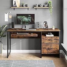 TEKAVO Office Table with Drawer Storage + Keyboard Tray | Computer Table for Home Workstation PC | Modern Work Desk (Brown Wood, Metal | 120 x 55 CM) - DIY Assembly