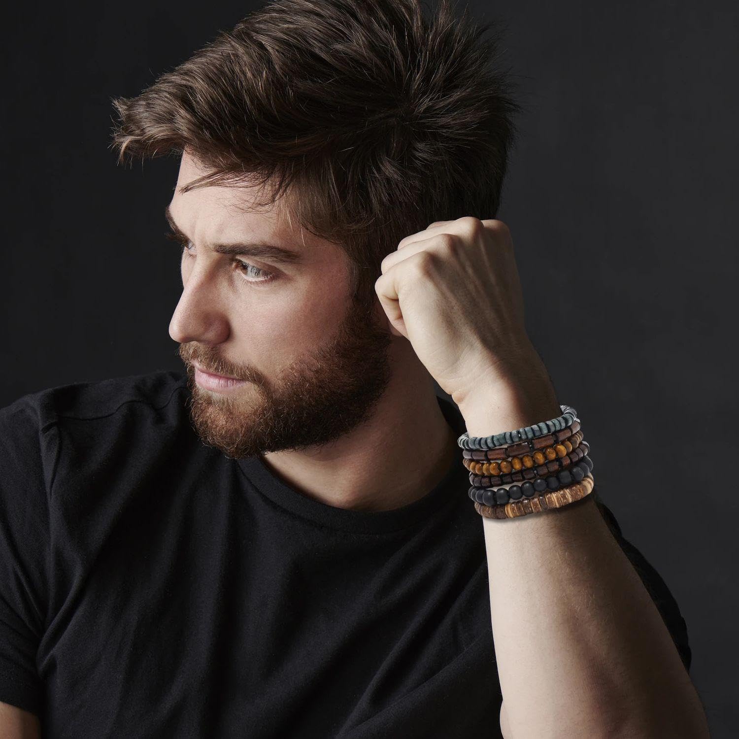 12 Pezzi di Braccialetto per Perline in Legno, Gioielli Boho, Braccialetto Perline da Uomo, Gioielli Retro Semplici.