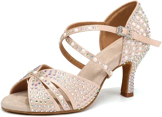 Womens Rhinestone Dance Shoes Peep Toe Salsa Ballroom Latin Performance Dancing Shoes