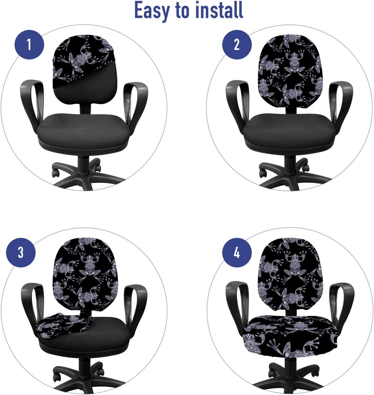 Lunarable Frog Office Chair Slipcover, Repetitive Pond Animal Ornamented with Geometric Shapes on Dark Backdrop, Protective Stretch Decorative Fabric Cover, Charcoal Grey Purpleblue
