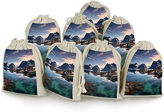 JWSDKNJ 8 Pcs Drawstring Gift Bag 5x7 Inch Natural Cotton Muslin Bag Reusable Fabric Norway Islands Favor Bags Empty Produce Gift Pouch for Sachet Tea Jewelry Birthday Wedding Party Home Supply