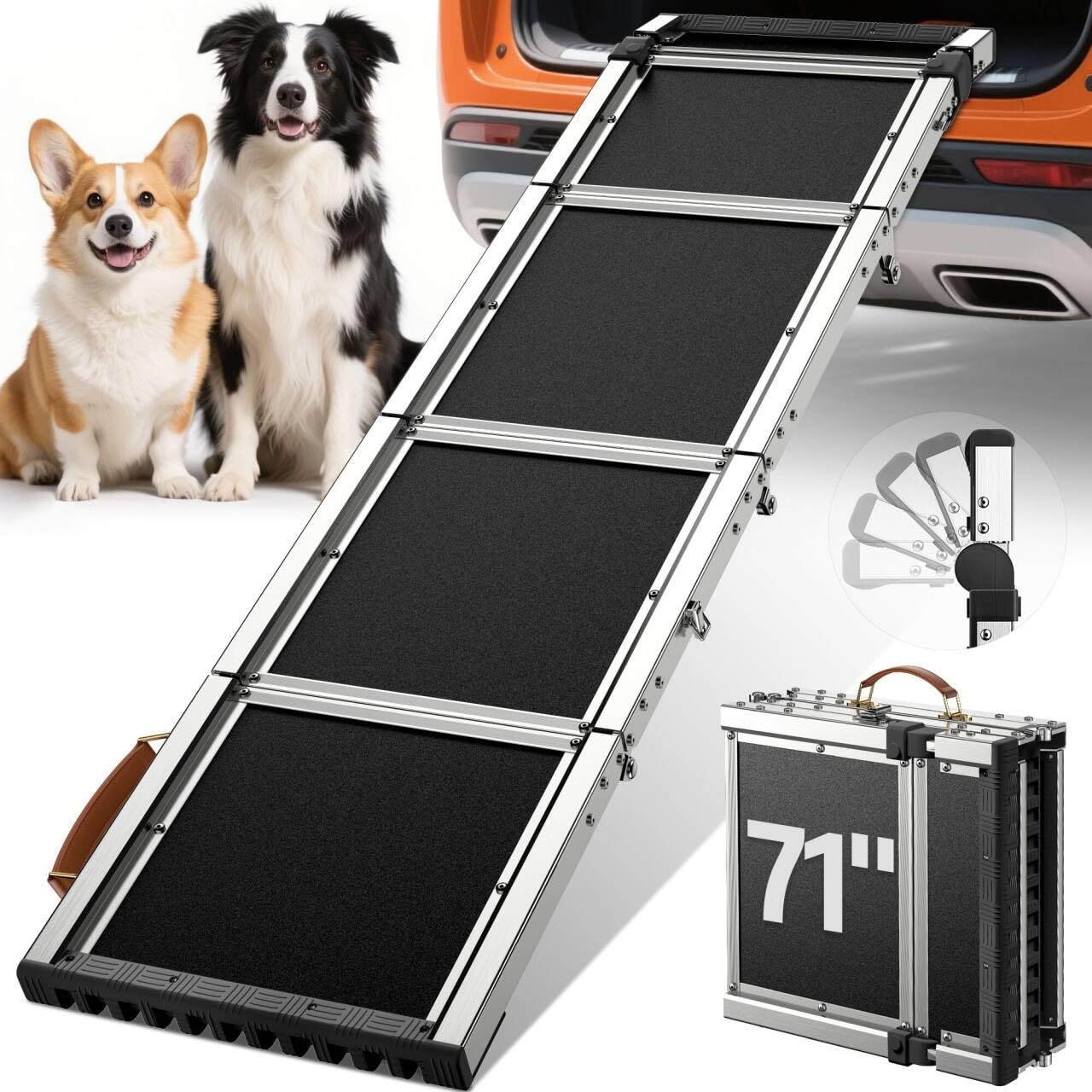 𝟮𝟬𝟮𝟲 𝐔𝐩𝐠𝐫𝐚𝐝𝐞𝐝 Extra Long 71”Dog Ramp for Car with Adjustable Head, Folding Pet Ramp for Large Dogs with Non-Slip Surface Dog Ramps Up to