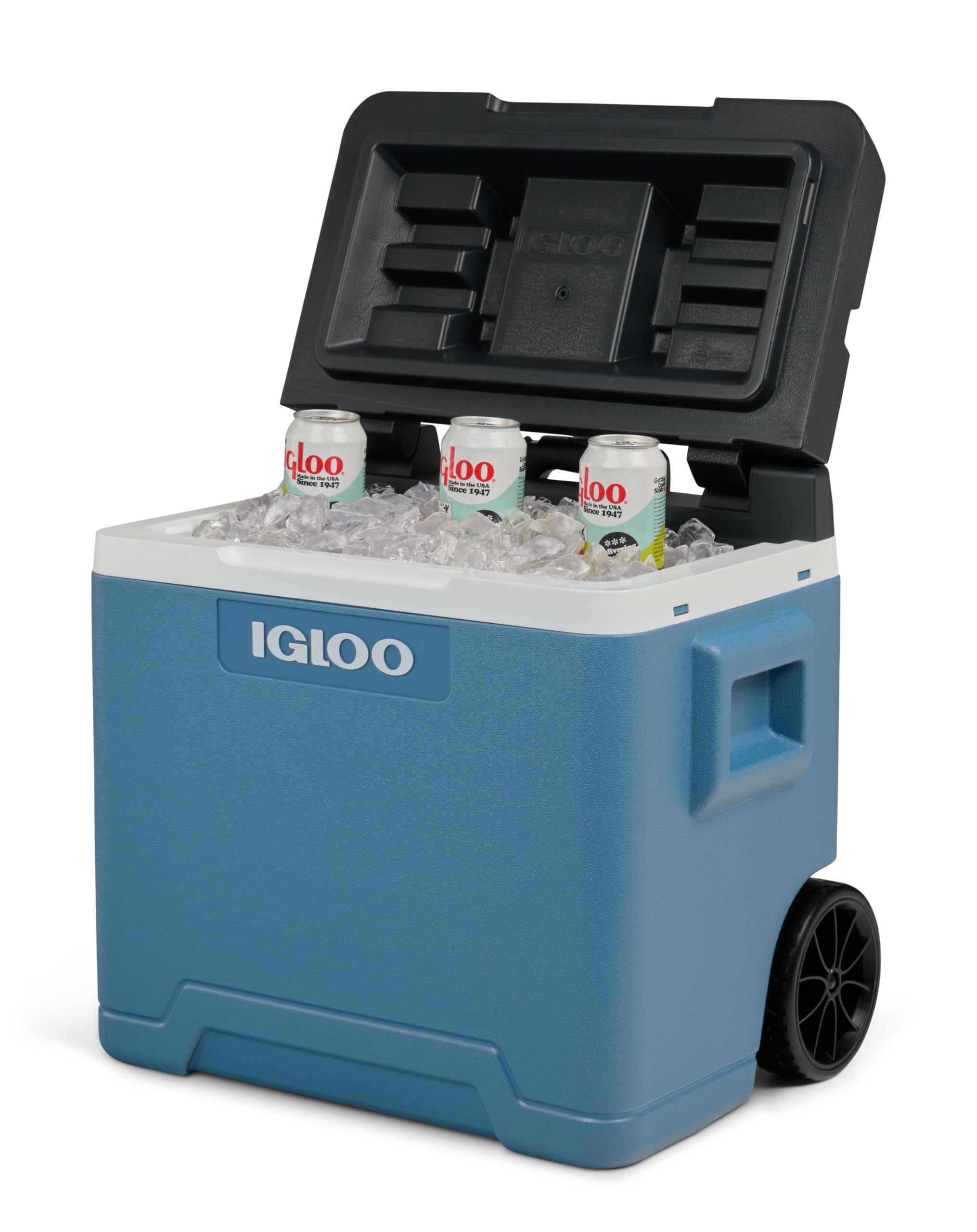 IGLOO IP42 Roller Glacière Passive 42L – Boîte Isotherme Bleu Glacier avec roulettes et Poignée Télescopique pour Camping et Loisirs