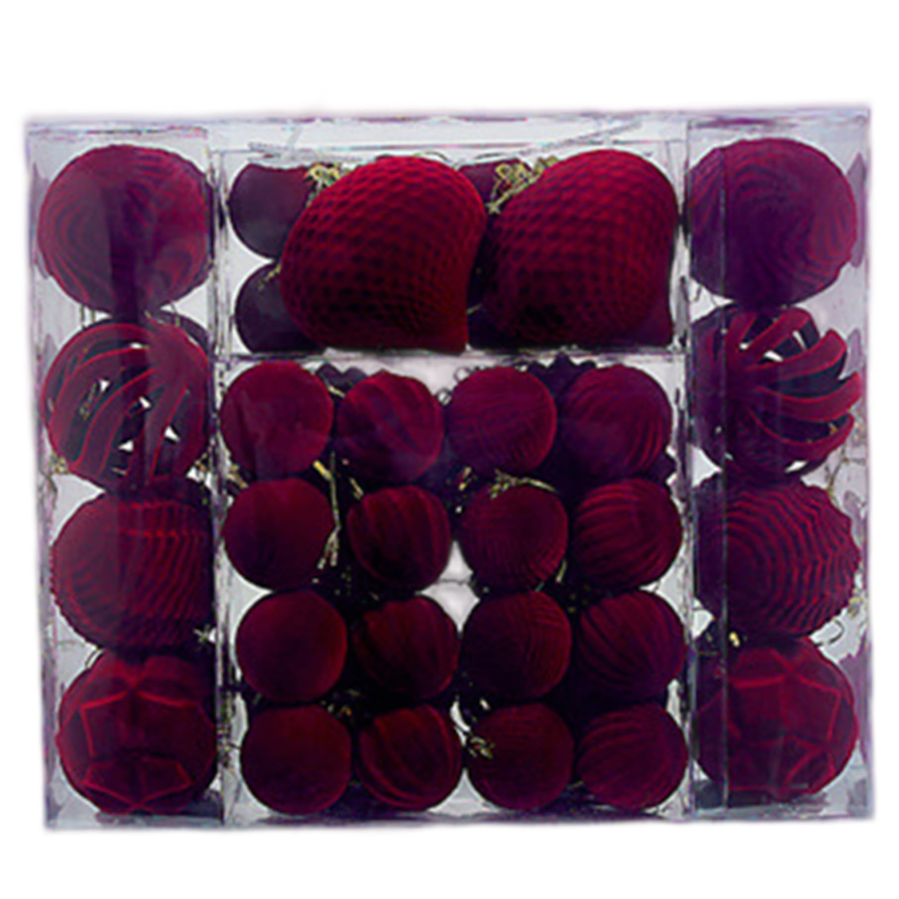 Syglawnd Claret Flocked Christmas Ornaments, 48Pcs Red Velvet Christmas Ornaments, Shatterproof Ball, Flocked Hanging Xmas Tree Decorations For Home Party, 1.6/2.4/3.2