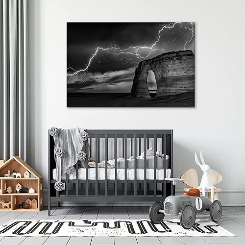 Miniatura 5 de Lienzo de montaña y relámpago, arte abstracto moderno de pared, pósteres e impresiones en blanco y negro, decoración de pared enmarcada, arte de