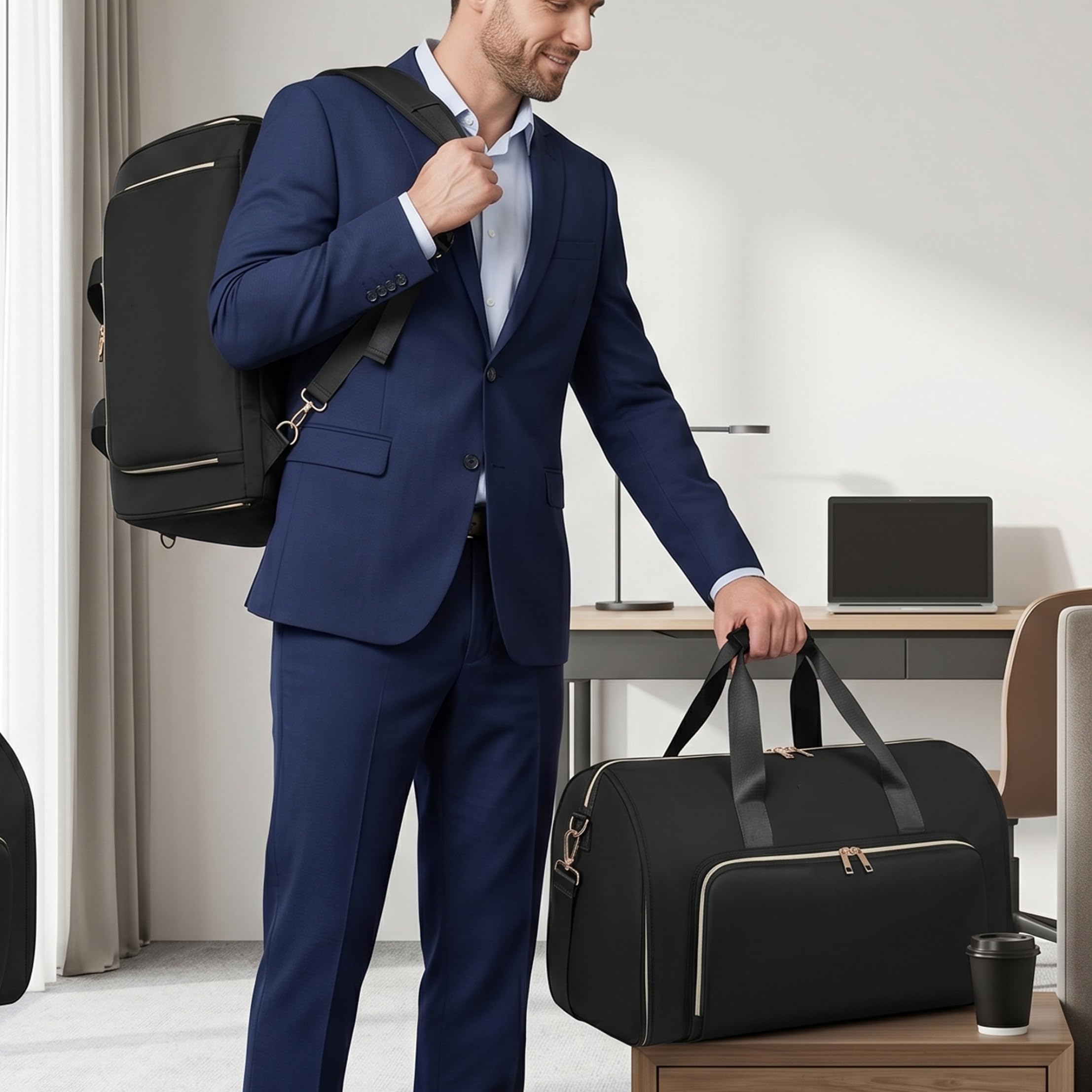Reise Kleidertasche für Halbtagestouren, 3 in 1 Anzugtasche, Reise Kleidertasche – 53 l, wandelbar als Rucksack/Handtasche, Schwarz, Anzug, Reisetaschen
