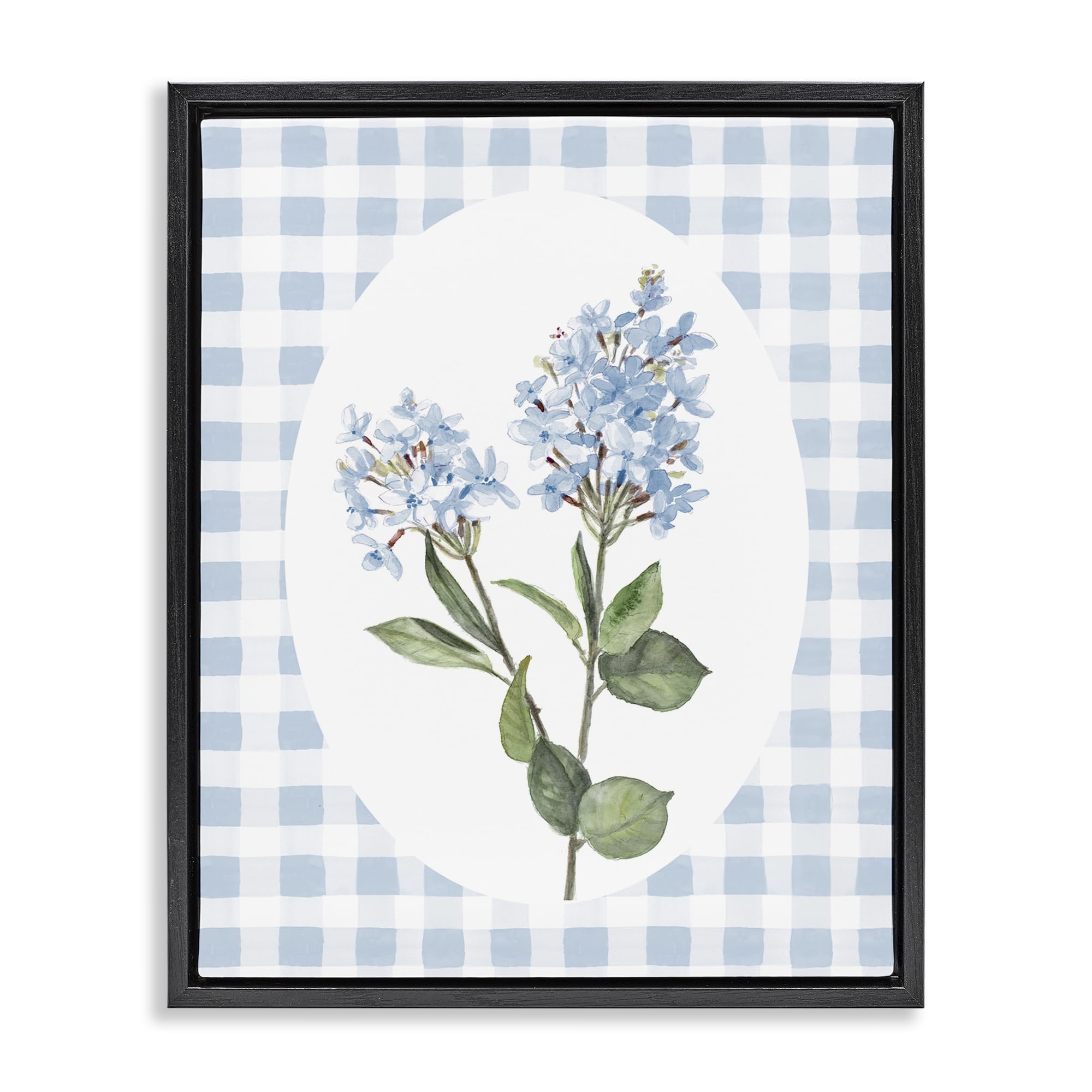 Stupell Industries Blue Gingham Lilacs Floral 'Blue Checkered Blooms'| Floating Frame Canvas Art