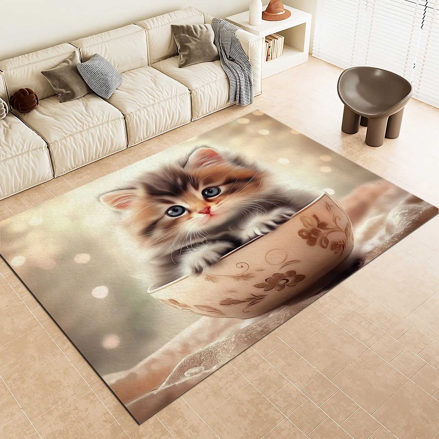 Tappeto Salotto Lavabile Lavatrice - Carini sogno gattini di peluche Morbido Antiscivolo Tappeto Pelo Corto, per Sala Pranzo 100 x 150 cm Decorazione Pavimento Interno Colorato Soggiorno Tappeto