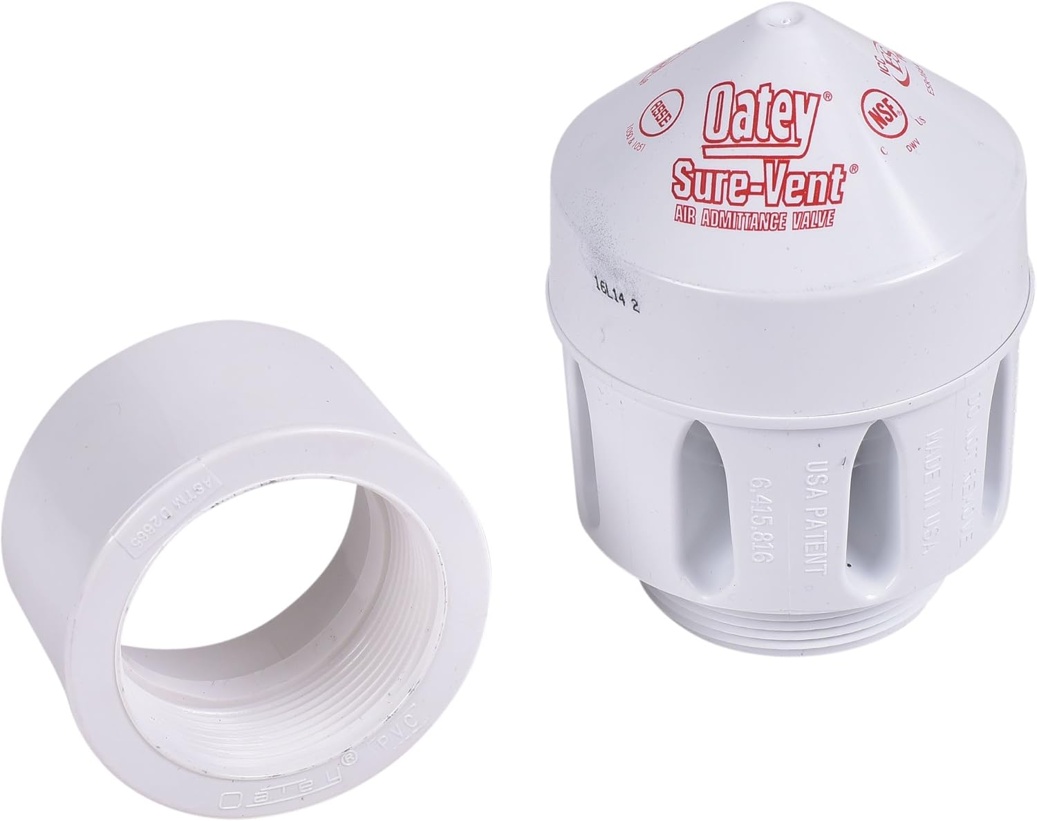 Oatey 39220 160 DFU Sure-Vent SCH. 40 PVC Adapter AAV, 2" x 3", White