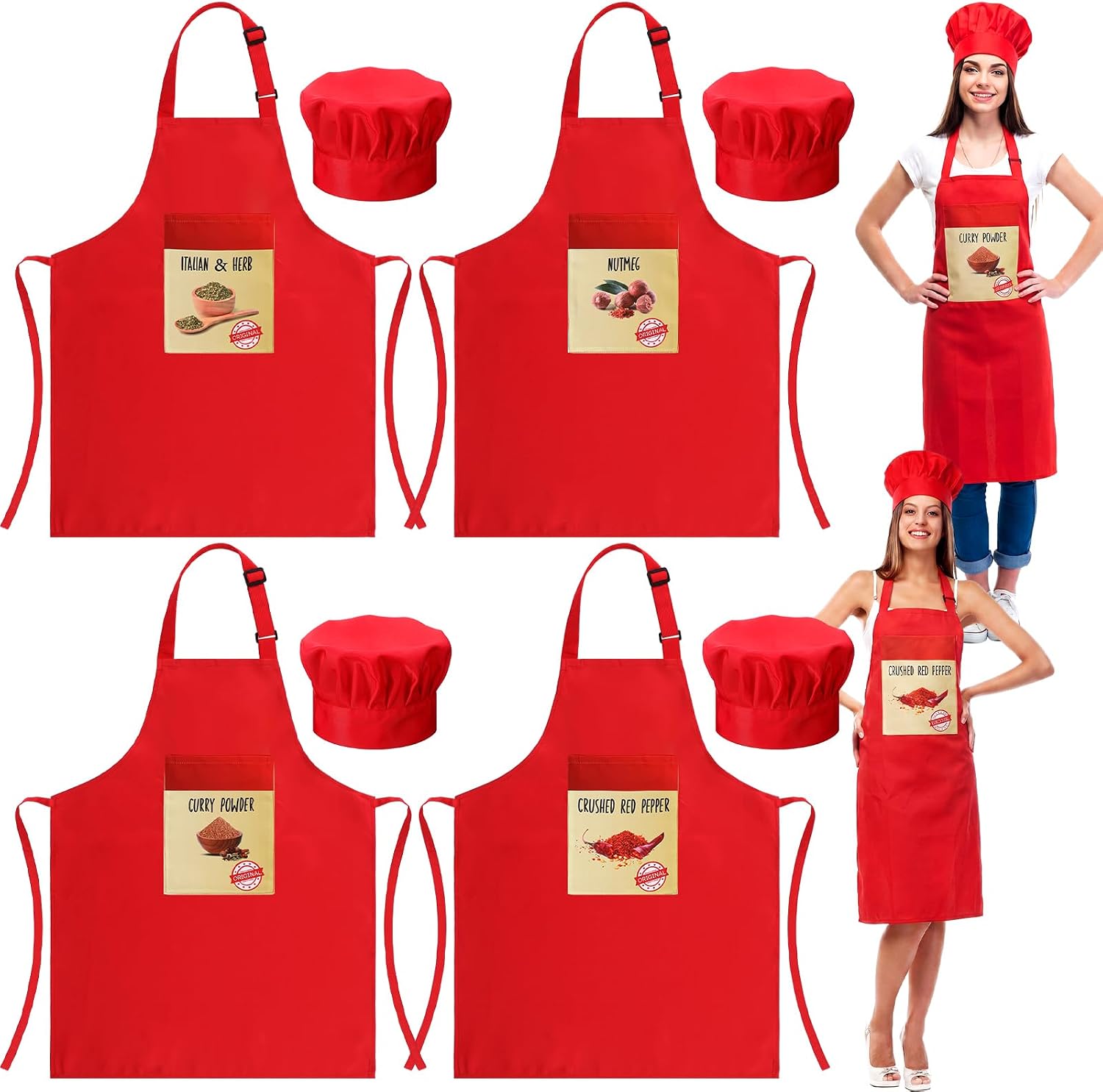Maiteenly 4 Sets Halloween Spice Costume Apron with Hat Group Costumes