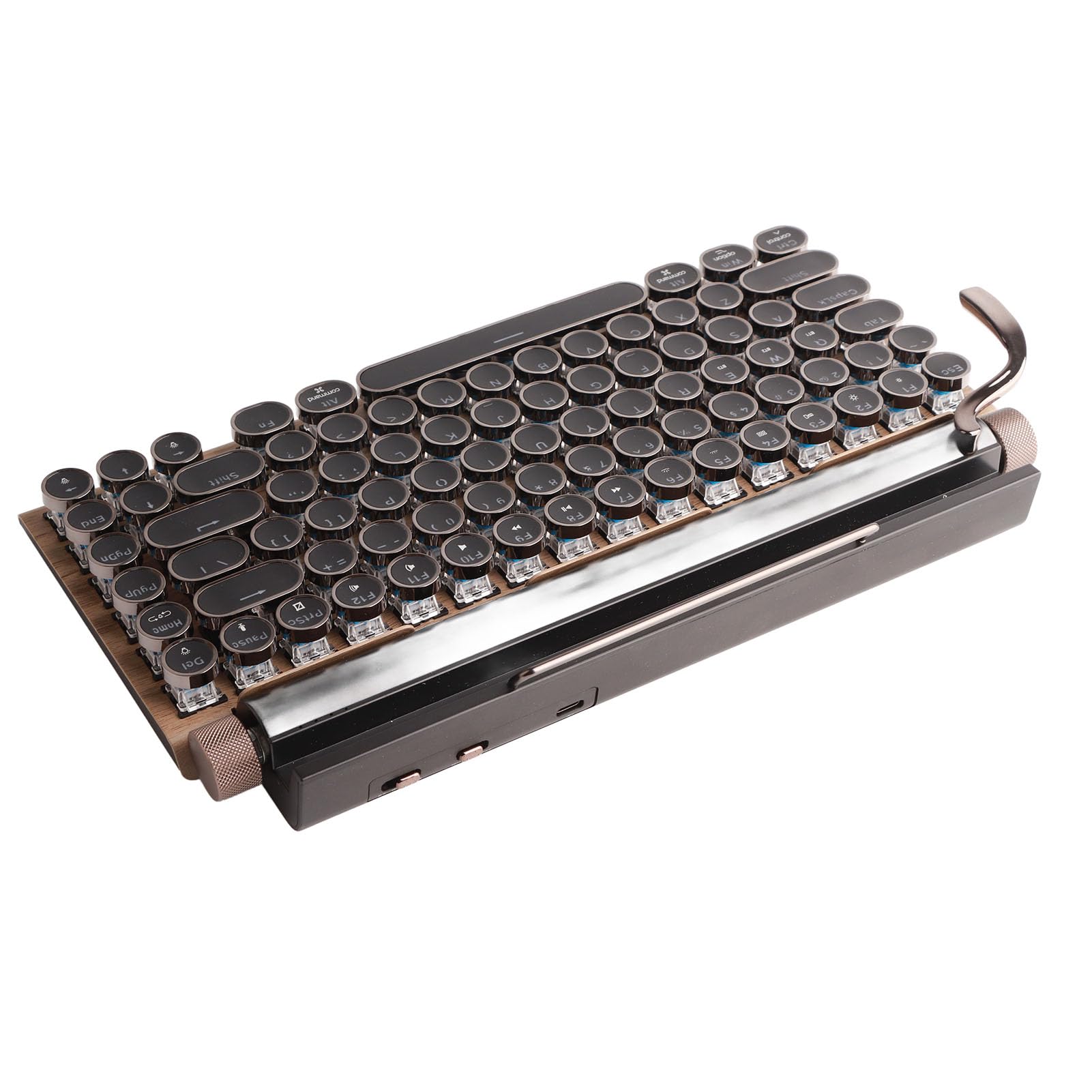 Walmeck Tastiera per Macchina da Scrivere, Tastiera Meccanica Wireless a 83 Tasti con Copritasti Rotondi in Metallo, Compatibile con 10 IOS OS X (Venatura del legno)