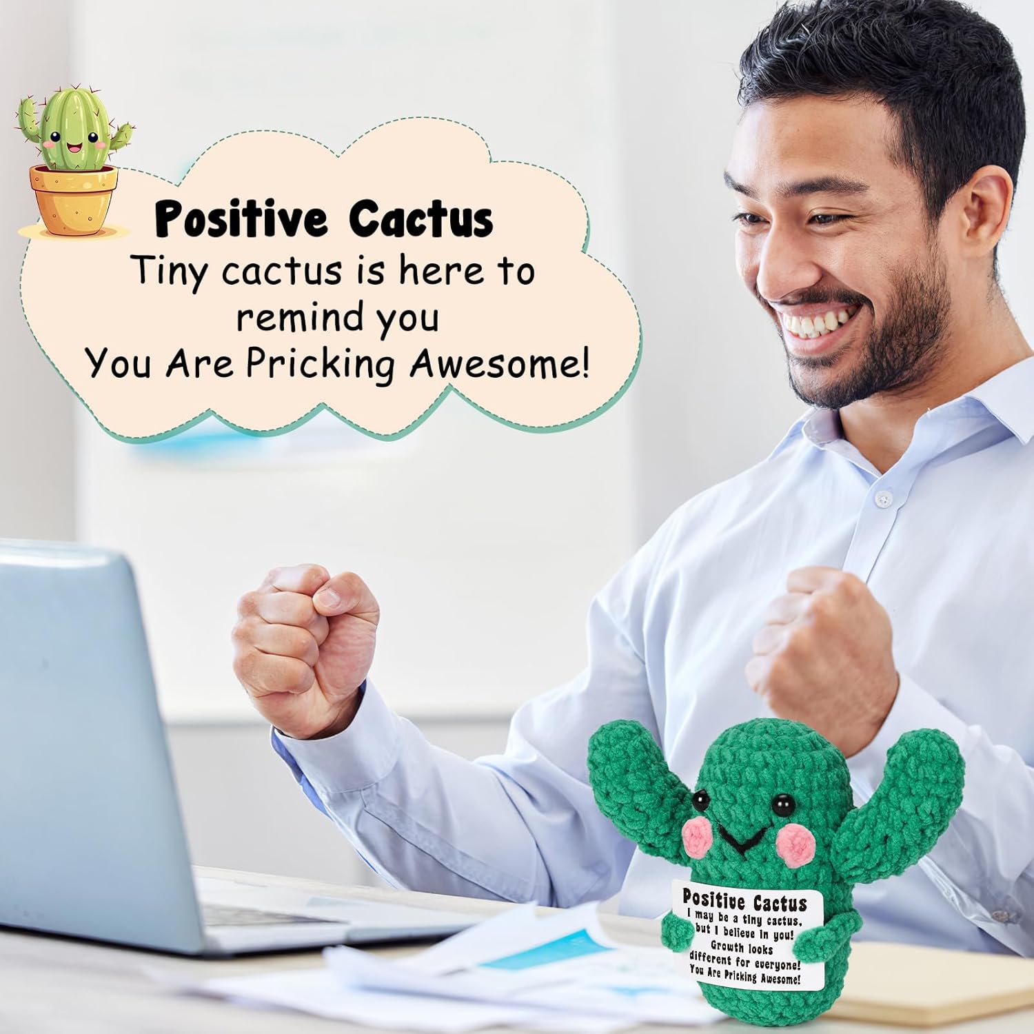 Lodeskee Inspirational Crochet Emotional Uplifting Support Handmade Cactus Mini Funny Stuff for Women Friend Sister Daughter Teenage Coworker - Image 4