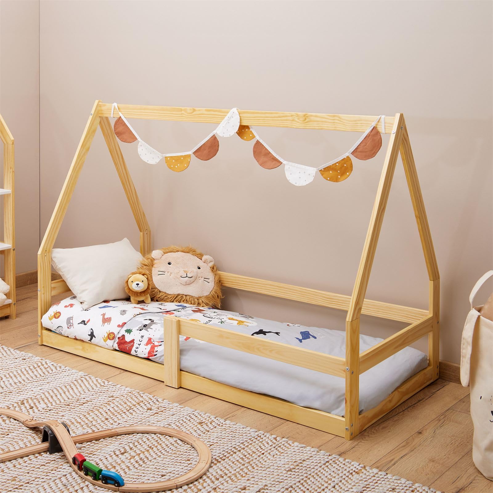 IDIMEX Lit cabane LUSIA 80x160 cm, lit Simple 1 Place pour bébé ou Enfant de Type Montessori, en pin Massif à la Finition Naturelle