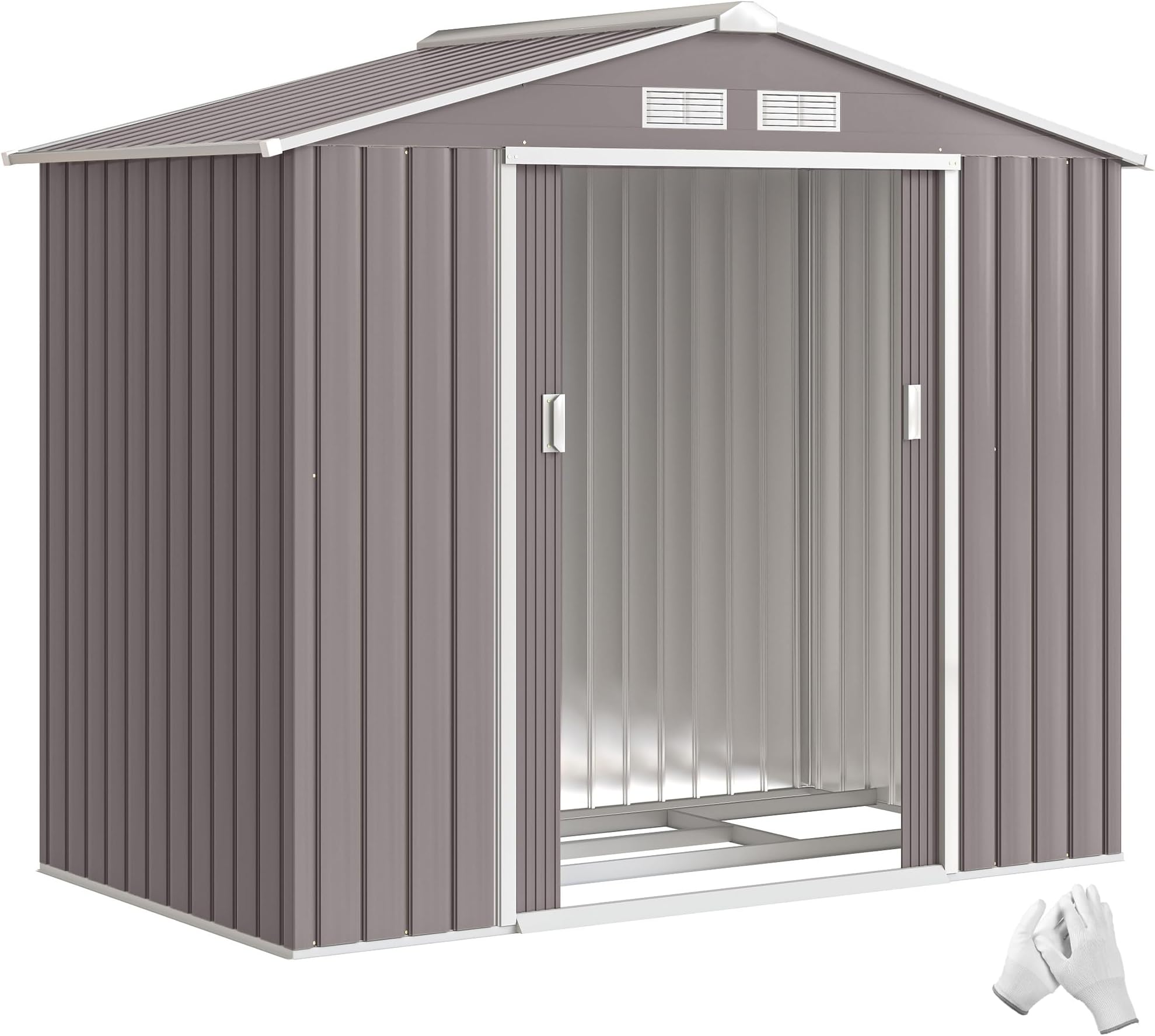 – Outsunny 7 x 4ft Metal Garden Shed, Waterproof Outdoor Bike Storage Shed Galvanised with Vents, Foundation Kit, Apex Roof and Lockable Double Doors for Patio Lawn, Grey
