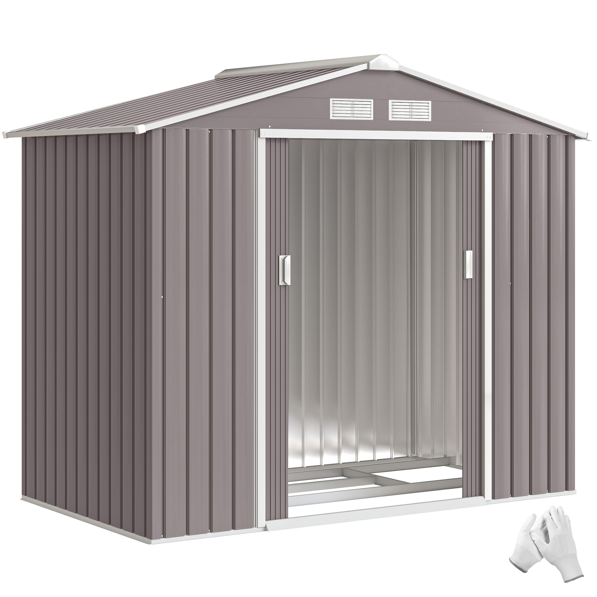 Outsunny Caseta de Jardín Exterior, 2,5 m² 213x130x185 cm, Cobertizo de Jardín Exterior Metálico con 2 Puertas Correderas, Base Refuerzo (Suelo NO Incluido) y 4 Ventanas, Blanco — view 11