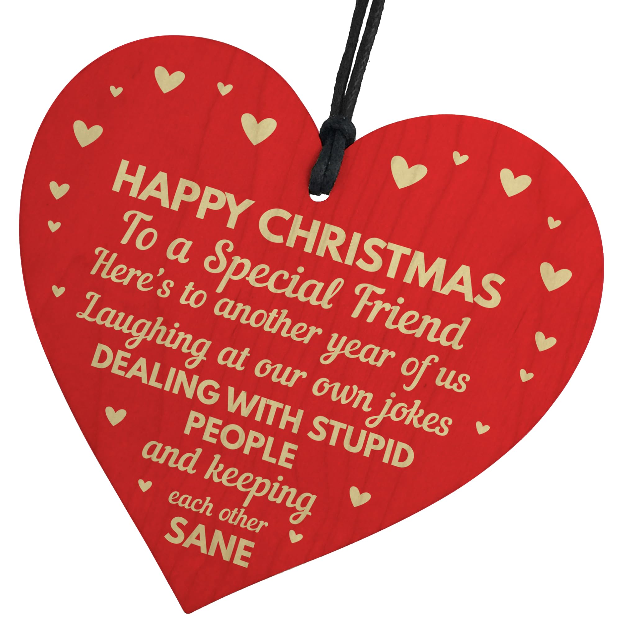 Red Ocean Christmas Wood Heart Sign Novelty Friendship Gift For Best Friend Keepsake