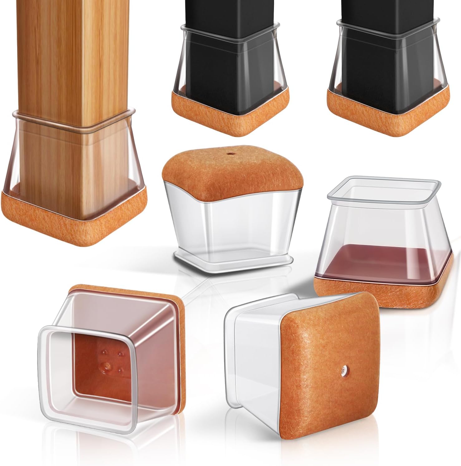 PISAO 24 Pcs Chair Leg Floor Protectors, Silicone Chair Leg Protectors Caps Covers for Hardwood Floors, Furniture Pads Sliders with Wrapped Felt Bottom Medium (Fit:0.76"-1.18")