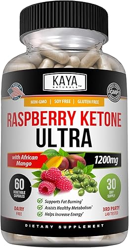 Kaya Naturals Cetona de la frambuesa - Suplemento para bajar de peso, control del apetito, aumentar el metabolismo - 60 unidades